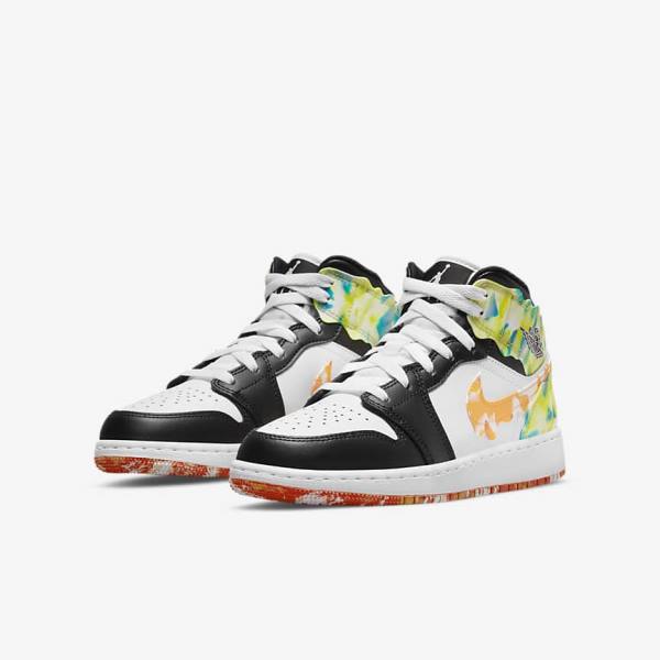 Trampki Dziecięce Nike Air Jordan 1 Mid SE Older Czarne Pomarańczowe Białe | NK198ICX