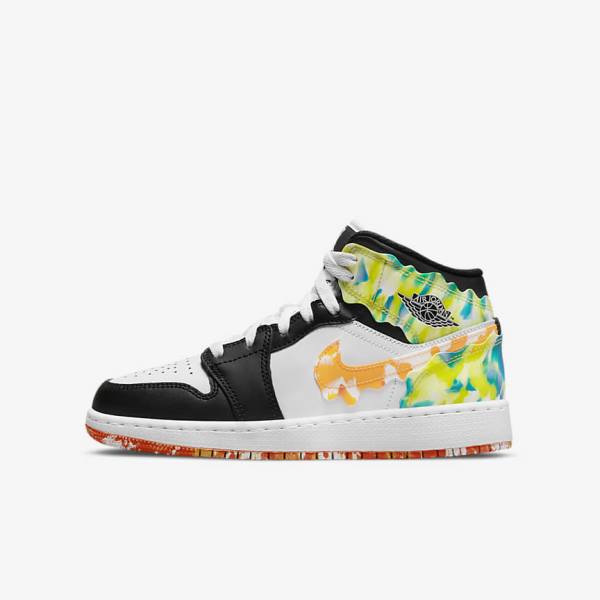 Trampki Dziecięce Nike Air Jordan 1 Mid SE Older Czarne Pomarańczowe Białe | NK198ICX