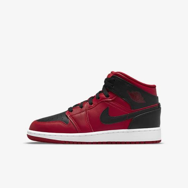 Trampki Dziecięce Nike Air Jordan 1 Mid Older Czerwone Białe Czarne | NK789GXC