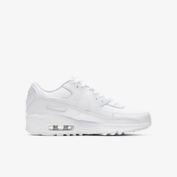 Trampki Dziecięce Nike Air Max 90 LTR Older Białe Metal Srebrne Białe | NK397PQH