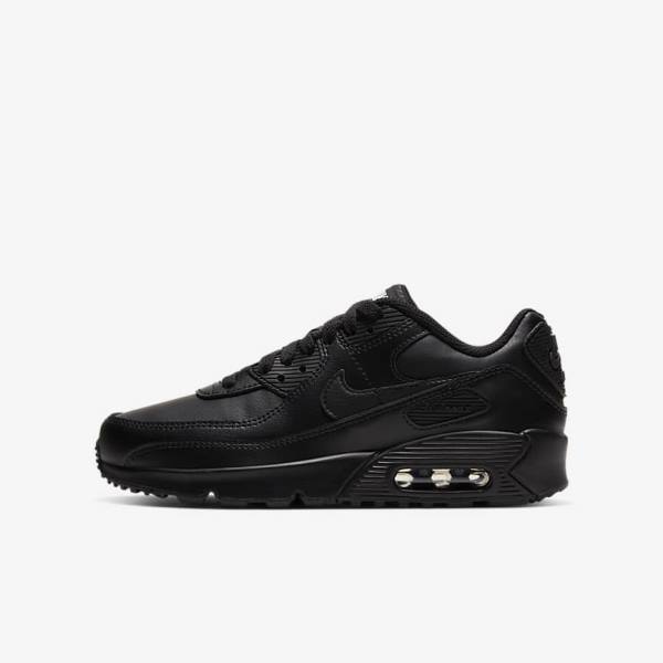 Trampki Dziecięce Nike Air Max 90 LTR Older Czarne Białe | NK704OKN