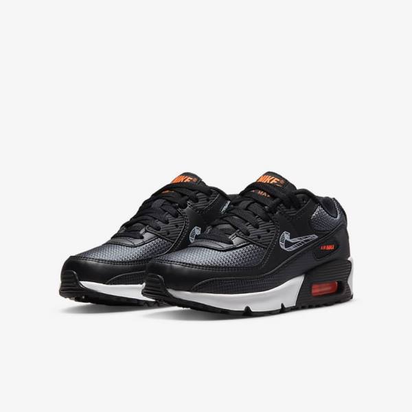 Trampki Dziecięce Nike Air Max 90 Older Czarne Pomarańczowe Szare Białe | NK105QJL