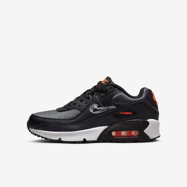 Trampki Dziecięce Nike Air Max 90 Older Czarne Pomarańczowe Szare Białe | NK105QJL