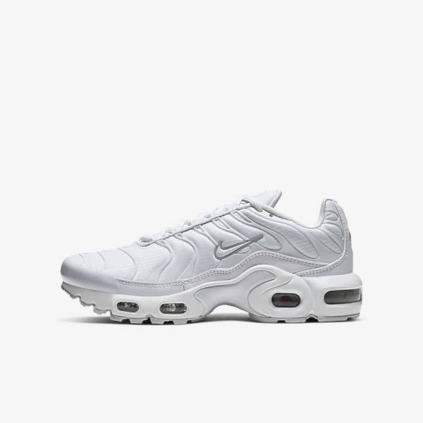 Trampki Dziecięce Nike Air Max Plus Older Białe Metal Srebrne Białe | NK092LDV