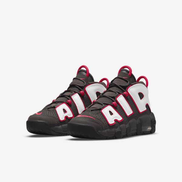 Trampki Dziecięce Nike Air More Uptempo Older Szare Czarne Czerwone Białe | NK914NGD