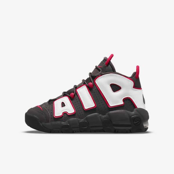 Trampki Dziecięce Nike Air More Uptempo Older Szare Czarne Czerwone Białe | NK914NGD