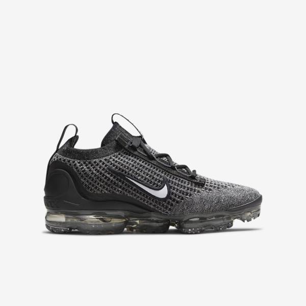 Trampki Dziecięce Nike Air VaporMax 2021 FK Older Czarne Białe Ciemny Szare Czarne | NK148NCS