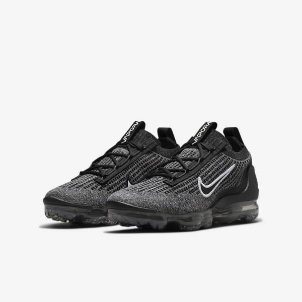 Trampki Dziecięce Nike Air VaporMax 2021 FK Older Czarne Białe Ciemny Szare Czarne | NK148NCS