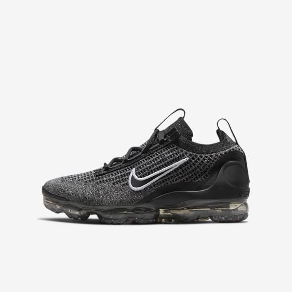 Trampki Dziecięce Nike Air VaporMax 2021 FK Older Czarne Białe Ciemny Szare Czarne | NK148NCS