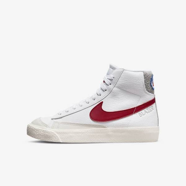 Trampki Dziecięce Nike Blazer Mid 77 Older Białe Głęboka Szare Czerwone | NK625KEN