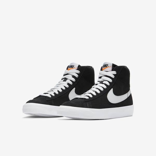 Trampki Dziecięce Nike Blazer Mid 77 Zamszowe Older Czarne Pomarańczowe Białe | NK615XMO