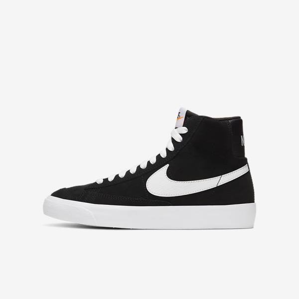 Trampki Dziecięce Nike Blazer Mid 77 Zamszowe Older Czarne Pomarańczowe Białe | NK615XMO