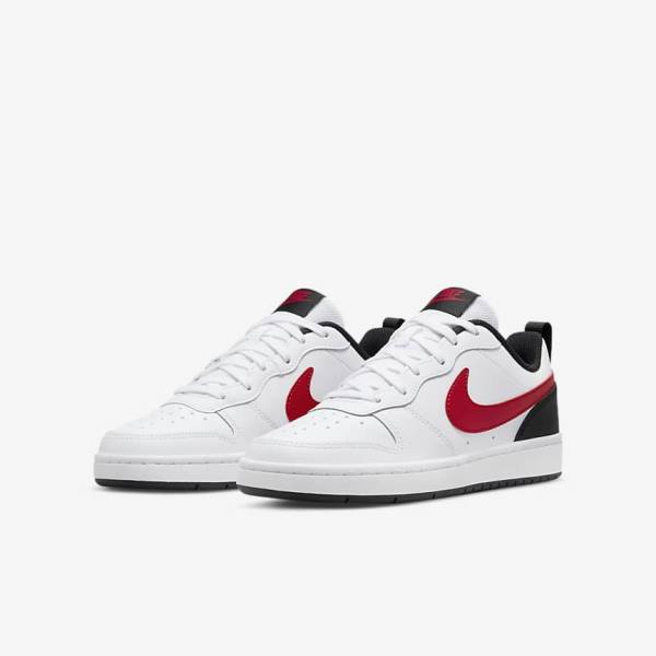 Trampki Dziecięce Nike Court Borough Low 2 Older Białe Czarne Czerwone | NK796XYG