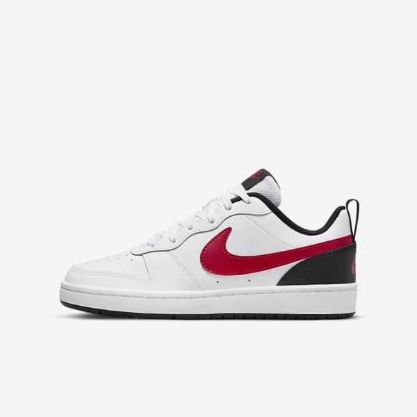 Trampki Dziecięce Nike Court Borough Low 2 Older Białe Czarne Czerwone | NK796XYG