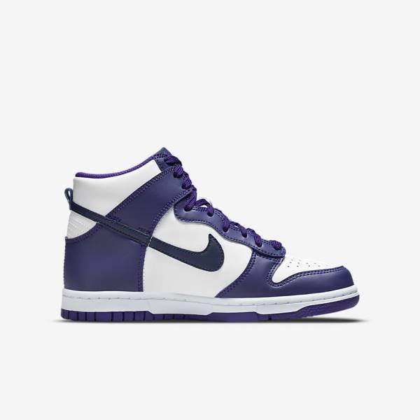 Trampki Dziecięce Nike Dunk High Older Białe Fioletowe Granatowe | NK458UVZ