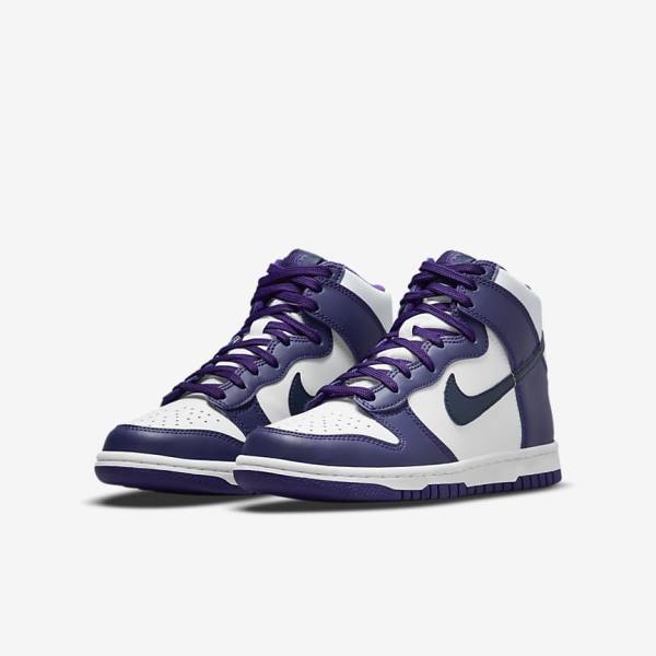 Trampki Dziecięce Nike Dunk High Older Białe Fioletowe Granatowe | NK458UVZ