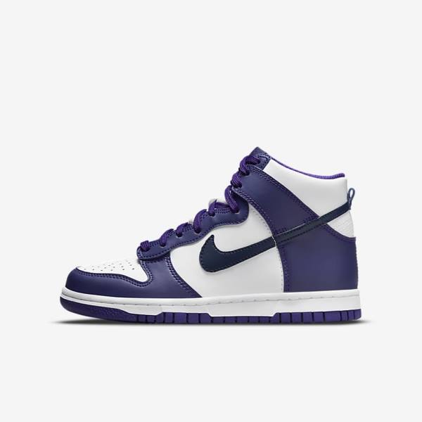 Trampki Dziecięce Nike Dunk High Older Białe Fioletowe Granatowe | NK458UVZ