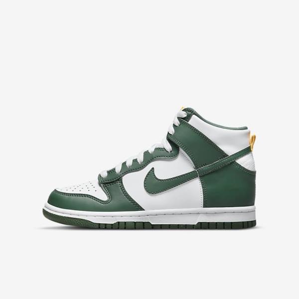 Trampki Dziecięce Nike Dunk High Older Zielone Złote Białe | NK951ARZ