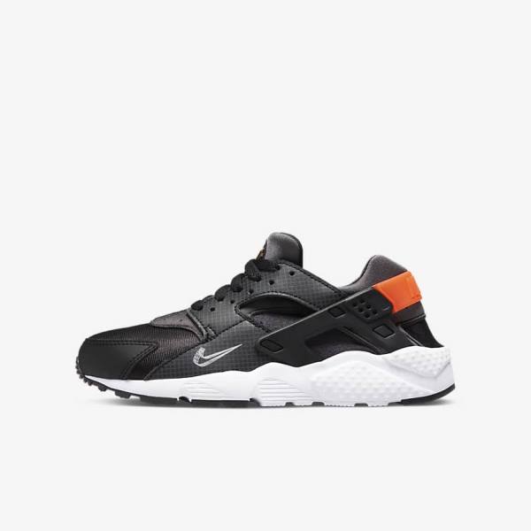 Trampki Dziecięce Nike Huarache Run Older Czarne Pomarańczowe Szare Białe | NK287JVZ