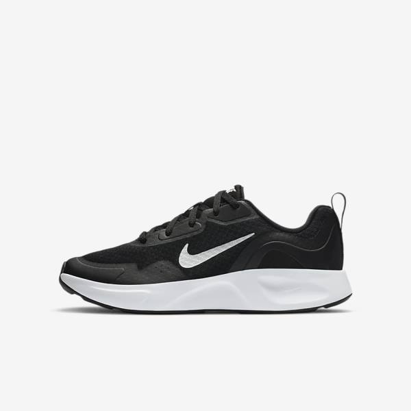 Trampki Dziecięce Nike WearAllDay Older Czarne Białe | NK479SCO