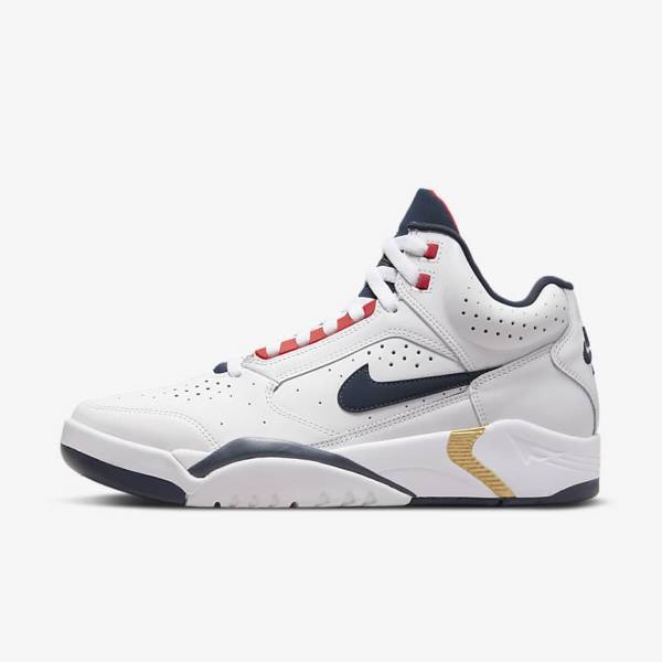 Trampki Męskie Nike Air Flight Lite Mid Białe Czerwone Metal Złote Granatowe | NK934DMC