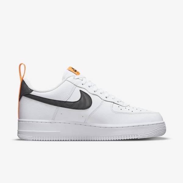 Trampki Męskie Nike Air Force 1 Białe Pomarańczowe Srebrne Czarne | NK472AVM