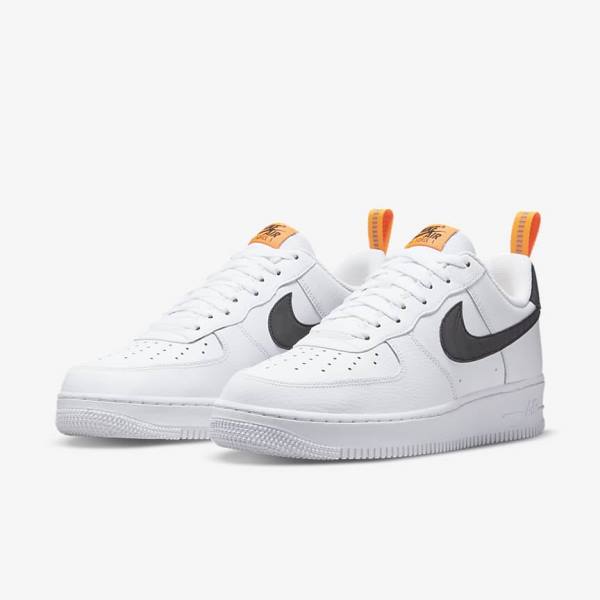 Trampki Męskie Nike Air Force 1 Białe Pomarańczowe Srebrne Czarne | NK472AVM