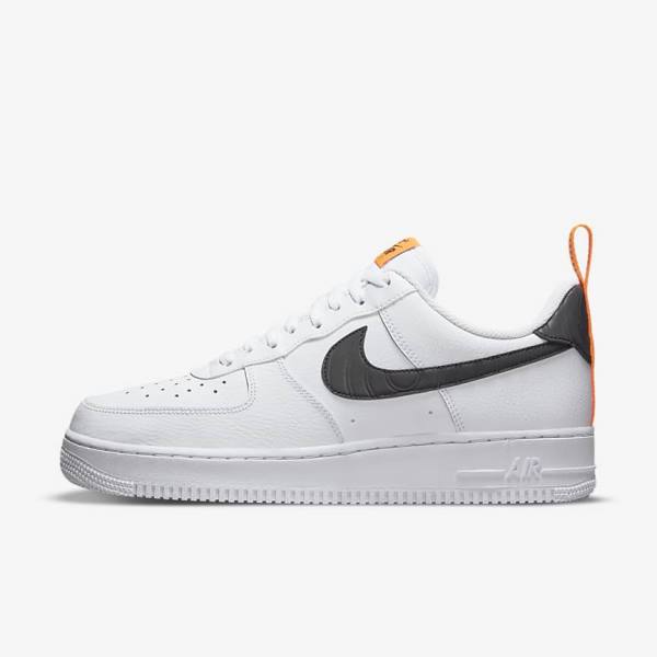 Trampki Męskie Nike Air Force 1 Białe Pomarańczowe Srebrne Czarne | NK472AVM