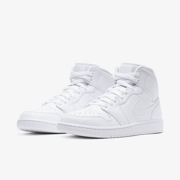 Trampki Męskie Nike Air Jordan 1 Mid Białe | NK396DCQ