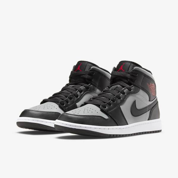 Trampki Męskie Nike Air Jordan 1 Mid Czarne Szare Białe Czerwone | NK975NFM