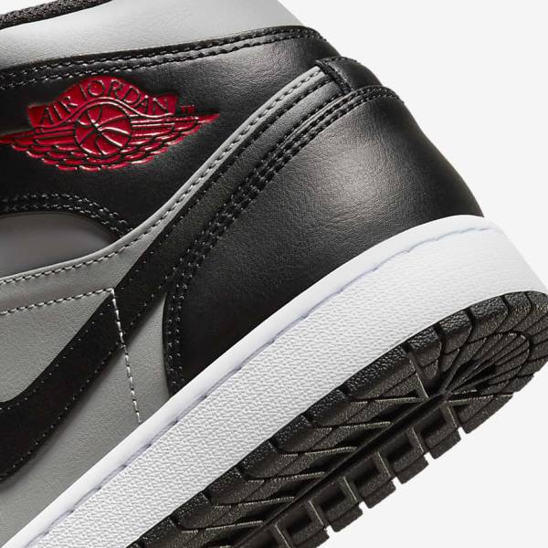 Trampki Męskie Nike Air Jordan 1 Mid Czarne Szare Białe Czerwone | NK975NFM