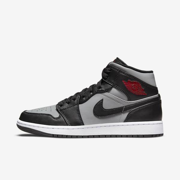 Trampki Męskie Nike Air Jordan 1 Mid Czarne Szare Białe Czerwone | NK975NFM