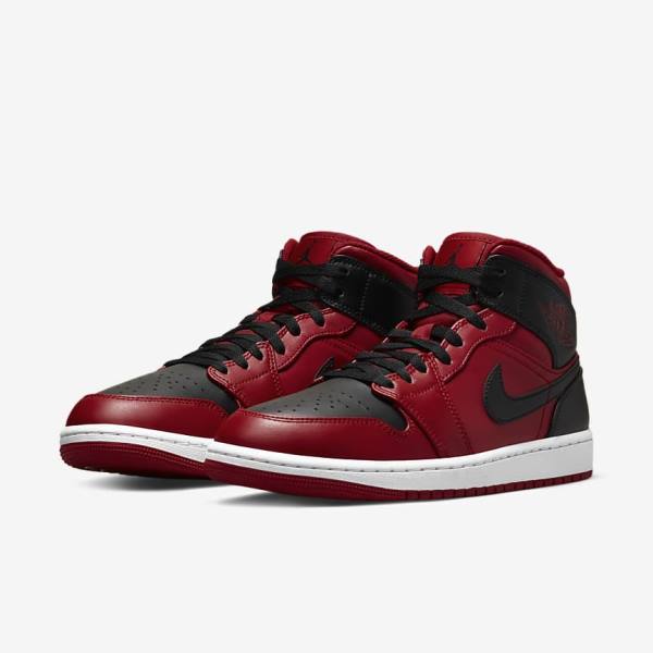 Trampki Męskie Nike Air Jordan 1 Mid Czerwone Białe Czarne | NK895BRK