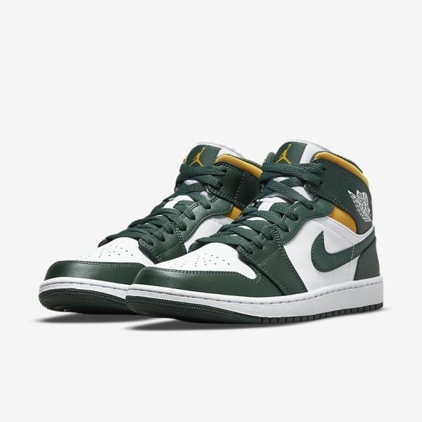 Trampki Męskie Nike Air Jordan 1 Mid Zielone Białe | NK921CEG