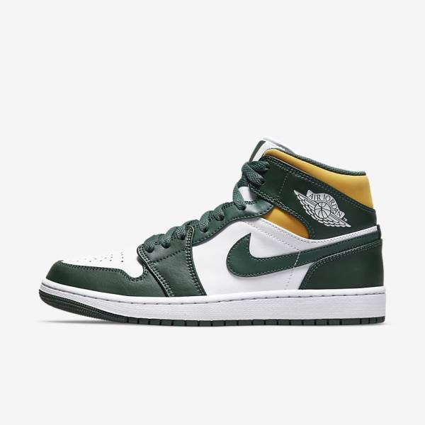 Trampki Męskie Nike Air Jordan 1 Mid Zielone Białe | NK921CEG