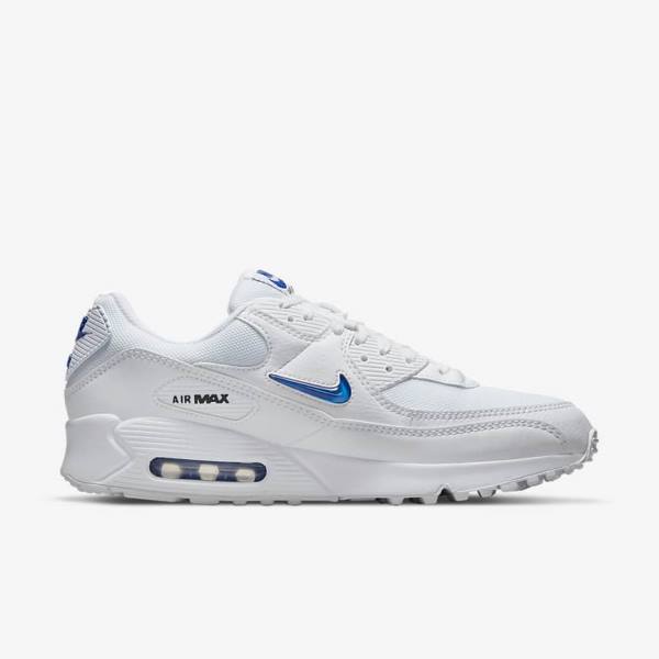 Trampki Męskie Nike Air Max 90 Białe Czarne Królewski Niebieski | NK851GMN