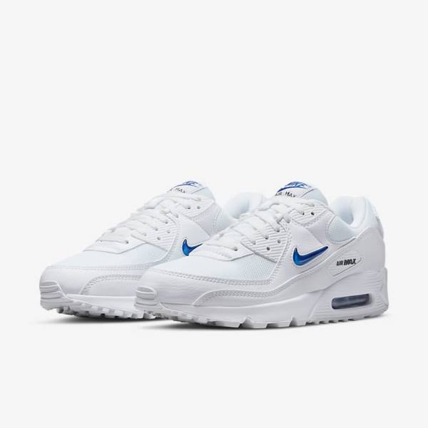 Trampki Męskie Nike Air Max 90 Białe Czarne Królewski Niebieski | NK851GMN