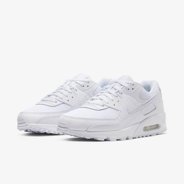 Trampki Męskie Nike Air Max 90 Białe Szare Białe | NK068EFP