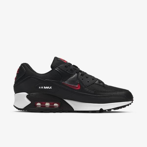 Trampki Męskie Nike Air Max 90 Czarne Białe Czerwone | NK673BSM