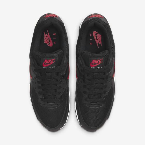 Trampki Męskie Nike Air Max 90 Czarne Białe Czerwone | NK673BSM