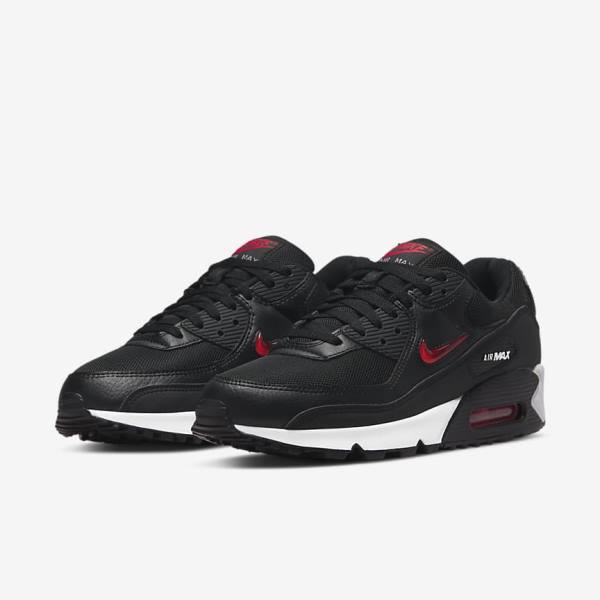 Trampki Męskie Nike Air Max 90 Czarne Białe Czerwone | NK673BSM