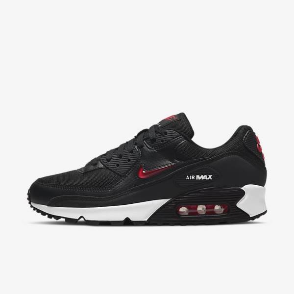 Trampki Męskie Nike Air Max 90 Czarne Białe Czerwone | NK673BSM