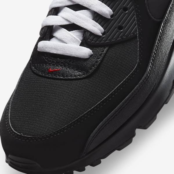 Trampki Męskie Nike Air Max 90 Czarne Czerwone Białe | NK493IKP