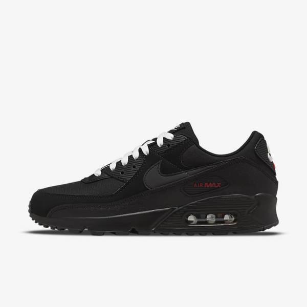 Trampki Męskie Nike Air Max 90 Czarne Czerwone Białe | NK493IKP