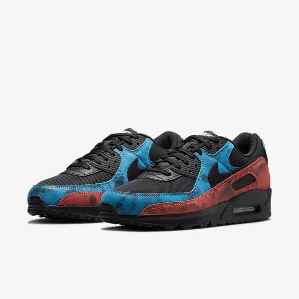 Trampki Męskie Nike Air Max 90 Czarne Niebieskie Czerwone Białe | NK351FVO