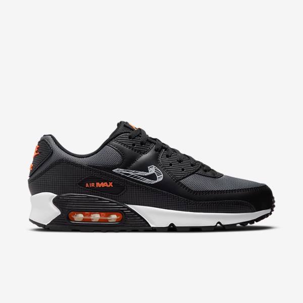 Trampki Męskie Nike Air Max 90 Czarne Pomarańczowe Szare Białe | NK471SPX