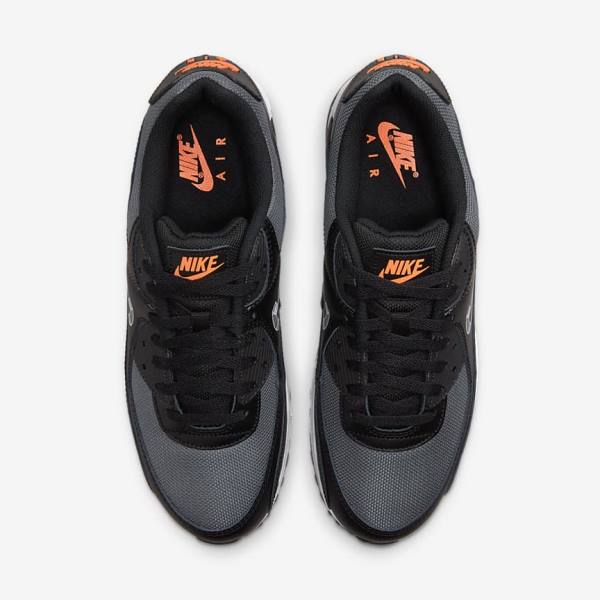 Trampki Męskie Nike Air Max 90 Czarne Pomarańczowe Szare Białe | NK471SPX