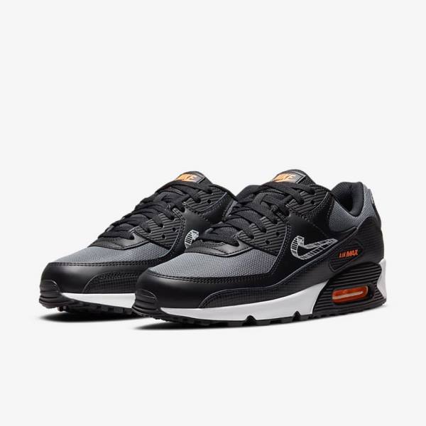 Trampki Męskie Nike Air Max 90 Czarne Pomarańczowe Szare Białe | NK471SPX