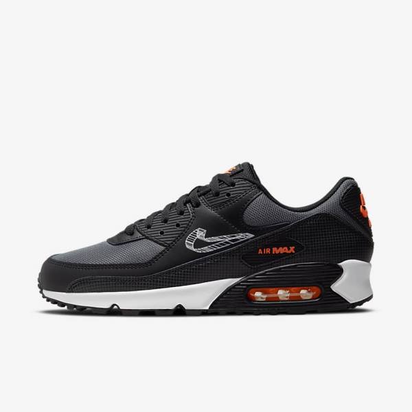 Trampki Męskie Nike Air Max 90 Czarne Pomarańczowe Szare Białe | NK471SPX