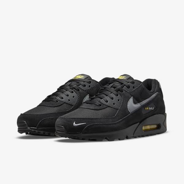 Trampki Męskie Nike Air Max 90 Czarne Żółte Metal Szare | NK582RAS